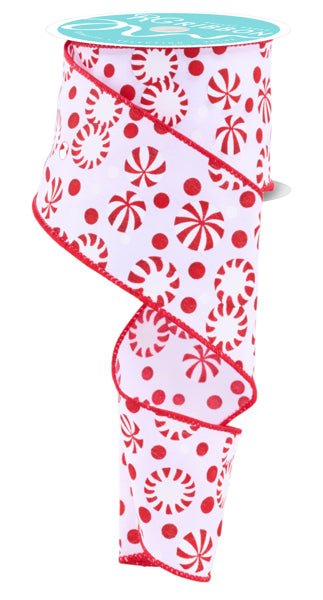 2.5" Christmas Candy: White, Red (10 Yards) RGF142967 - White Bayou Wreaths & Supply