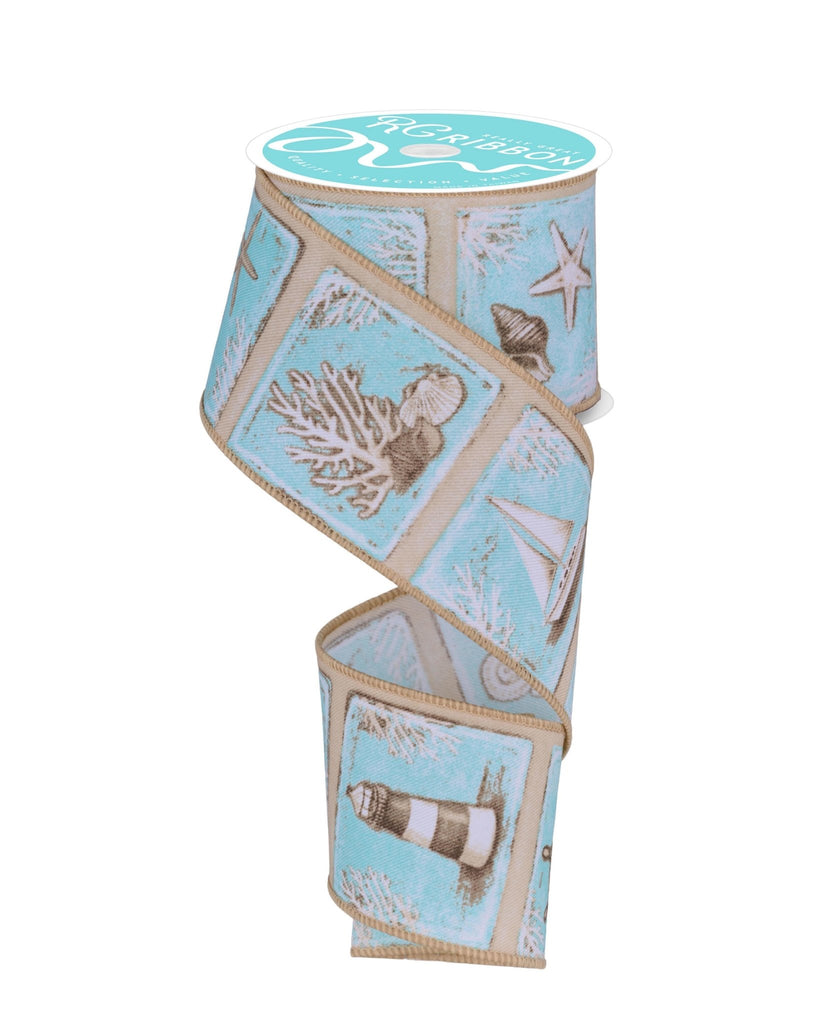 2.5" Coastal Blocks: White, Taupe, Turquoise (10 Yards) RGF14102Y - White Bayou Wreaths & Supply