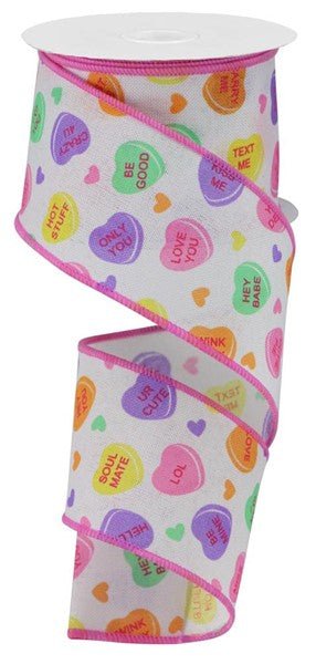 2.5" Conversation Hearts On Royal: (10 Yards) RGA149127 - White Bayou Wreaths & Supply