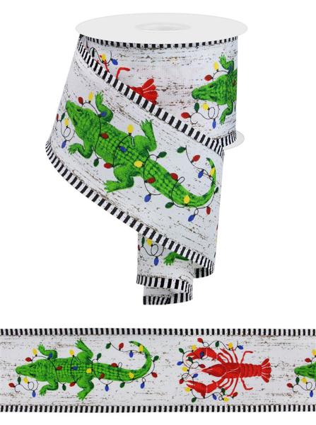 2.5" Crawfish, Alligator, Stripe Ribbon (10 Yards) RGA845427 - White Bayou Wreaths & Supply