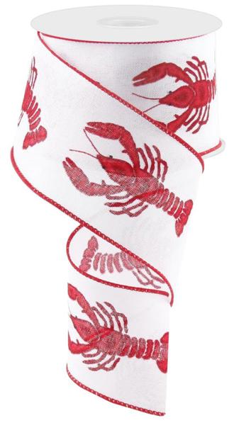 2.5" Crawfish on Royal: White, Red, Black (10 Yards) RG0166627 - White Bayou Wreaths & Supply