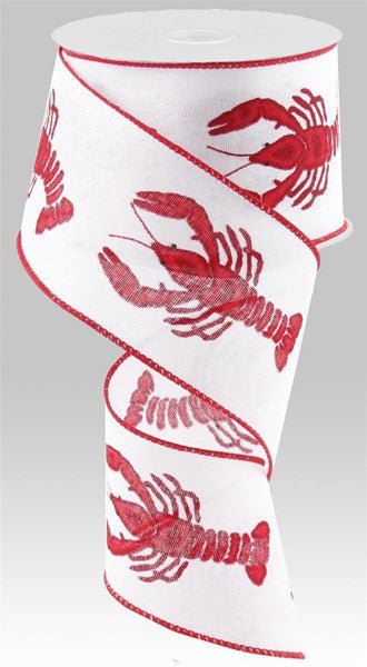 2.5" Crawfish on Royal: White, Red, Black (10 Yards) RG0166627 - White Bayou Wreaths & Supply