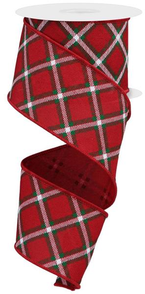 2.5" Diagonal Dash Check/Faux Ryl: REd, White, Black (10 Yards) RGE156724 - White Bayou Wreaths & Supply