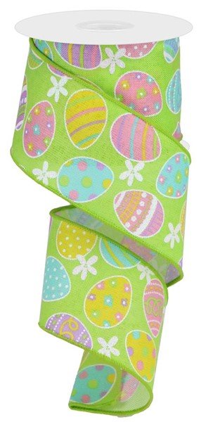 2.5" Easter Eggs On Royal: Green, Light Pink, Soft Yellow (10 Yards) RGA1657X3 - White Bayou Wreaths & Supply