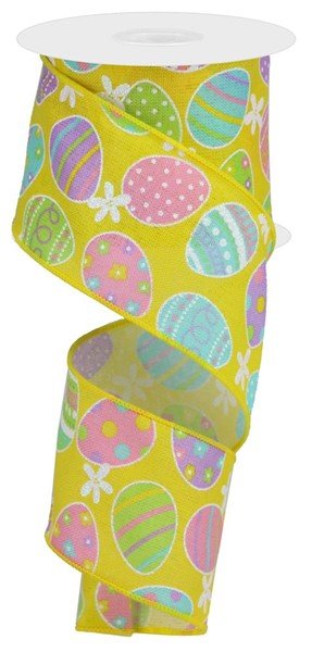 2.5" Easter Eggs On Royal: Soft Yellow, Lt Pink, Green, Lav (10 Yards) RGA1657AK - White Bayou Wreaths & Supply