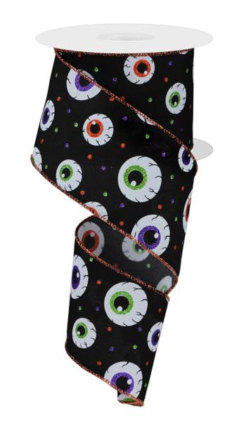 2.5" Eyeballs On Pg: Black, White, Purple, Lime (10 Yards) RGE147827 - White Bayou Wreaths & Supply