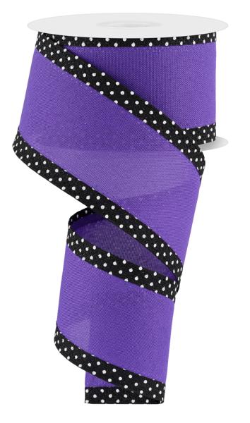 2.5" Faux Royal w/Swiss Dot Edge: Purple, Black, White (10 Yards) RGC812223 - White Bayou Wreaths & Supply
