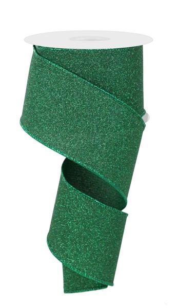 2.5" Fine Glitter On Faux Royal: Emerald Green (10 Yards) RGE179006 - White Bayou Wreaths & Supply