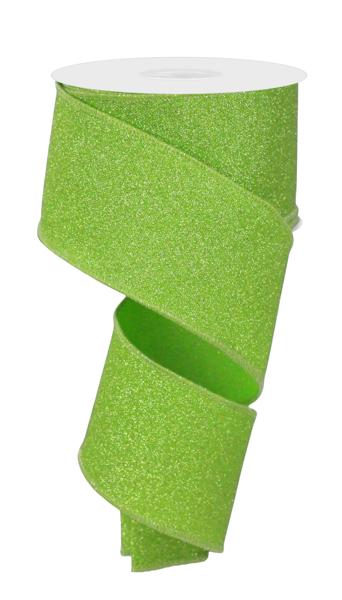 2.5" Fine Glitter On Faux Royal: Light Green, Fresh Green (10 Yards) RGE1790LT - White Bayou Wreaths & Supply