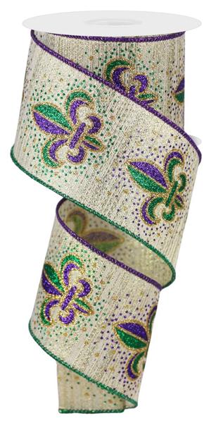 2.5" Fleur De Lis/Metallic: Light Gold, Mardi Gras (10 Yards) RGE170208 - White Bayou Wreaths & Supply