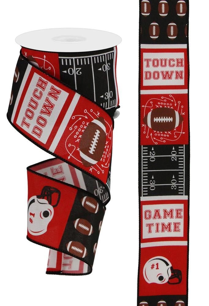 2.5" Football Block Pattern: Red, Black, White (10 Yards) RGC1154CM - White Bayou Wreaths & Supply