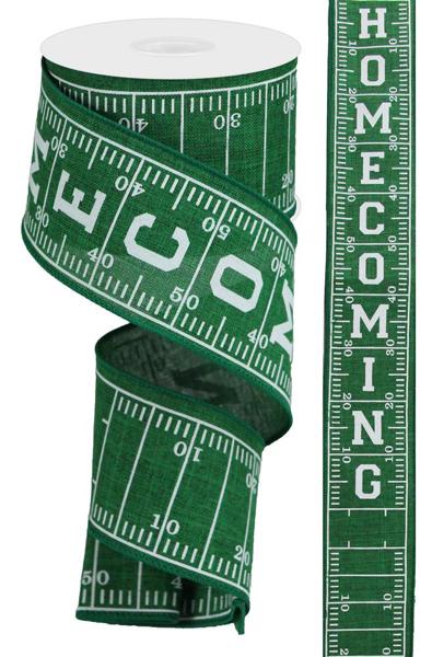 2.5" Football Field / Homecoming Ribbon: Emerald Green, White (10 Yards) RGA161106 - White Bayou Wreaths & Supply