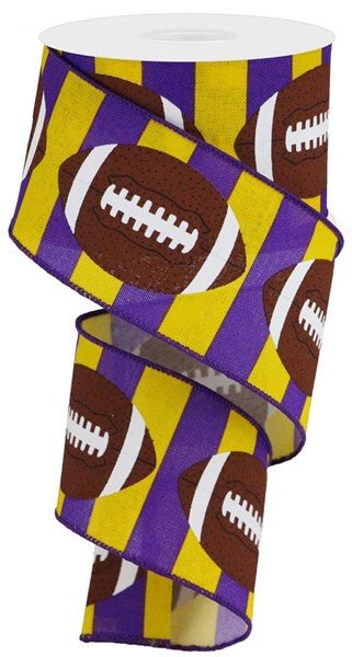 2.5" Football On Royal: Yellow, Purple, Brown (10 Yards) RGA143129 - White Bayou Wreaths & Supply