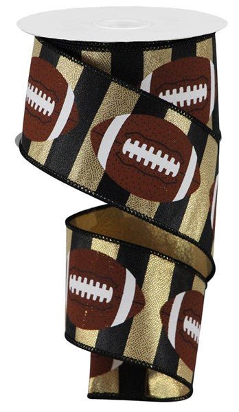 2.5" Footballs: Black, Gold, Brown (10 Yards) RGA142208 - White Bayou Wreaths & Supply