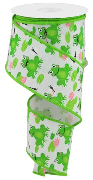 2.5" Frogs On Faux Royal: White, Green, Pink (10 Yards) RGC120927 - White Bayou Wreaths & Supply