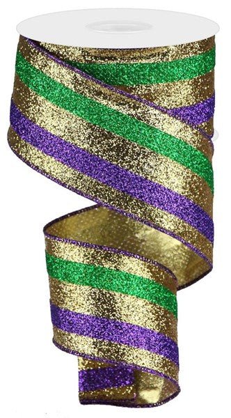 2.5" Full Glitter Stripe: Mardi Gras (10 Yards) RG08033WY - White Bayou Wreaths & Supply