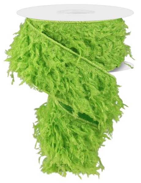 2.5" Furry Ribbon: Lime Green (10 Yards) RN588509 - White Bayou Wreaths & Supply