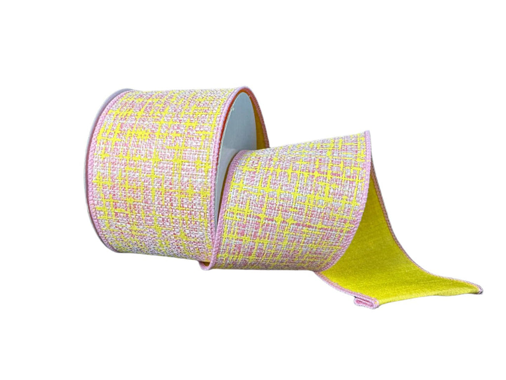 2.5" Fused Tweed / Dupioni: Pink, Yellow (10 Yards) D42511 - 40 - 49 - White Bayou Wreaths & Supply