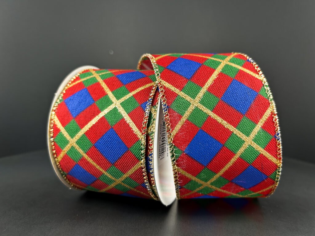 2.5" Georgina Plaid: Red, Green, Blue, Gold (10 Yards) 72248 - 40 - 25 - White Bayou Wreaths & Supply