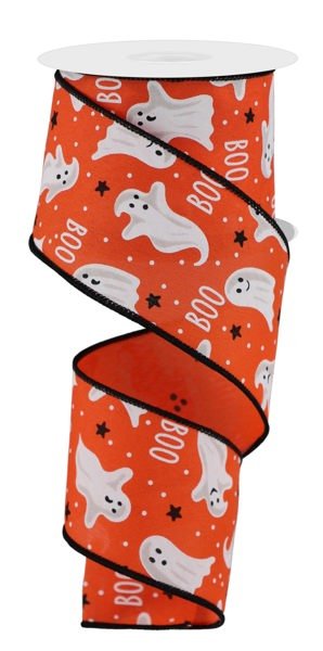 2.5" Ghosts/Boo: Dark Orange, Black, White (10 Yards) RGE181620 - White Bayou Wreaths & Supply