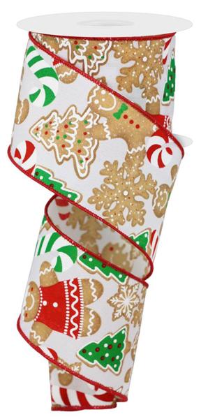 2.5" Gingerbread Cookies: White, Brown, Emerald (10 Yards) RGE187927 - White Bayou Wreaths & Supply