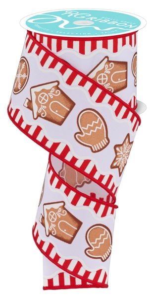 2.5" Gingerbread Cookies: White, Multi (10 Yards) RGF119327 - White Bayou Wreaths & Supply