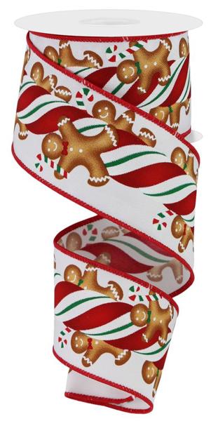 2.5" Gingerbread Kids/Candy: White, Red, Green, Brown(10 Yards) RGE158067 - White Bayou Wreaths & Supply