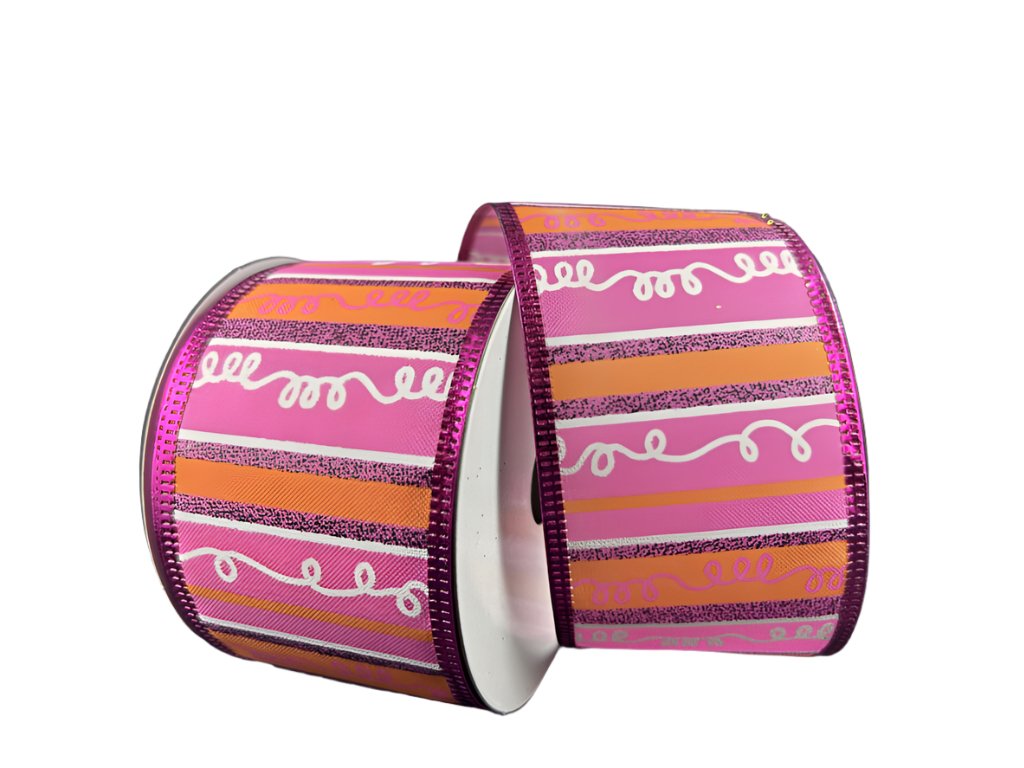 2.5" Glittered Loopy Stripes: Orange, Fuchsia, Black, White (10 Yards) 56424 - 40 - 44 - White Bayou Wreaths & Supply