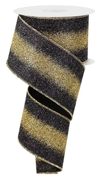 2.5" Gradient Glitter: Black, Gold (10 Yards) RGE179286 - White Bayou Wreaths & Supply