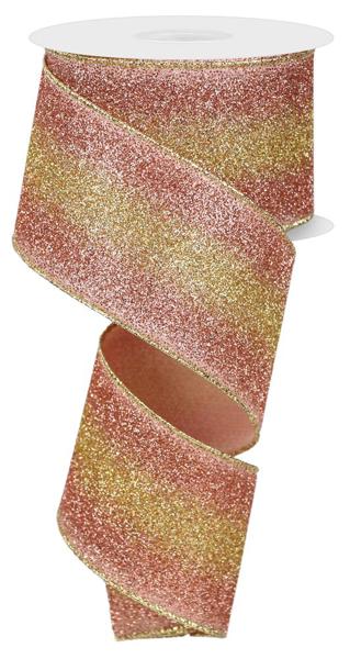 2.5" Gradient Glitter: Light Pink, Rose Gold, Gold (10 Yards) RGE179222 - White Bayou Wreaths & Supply