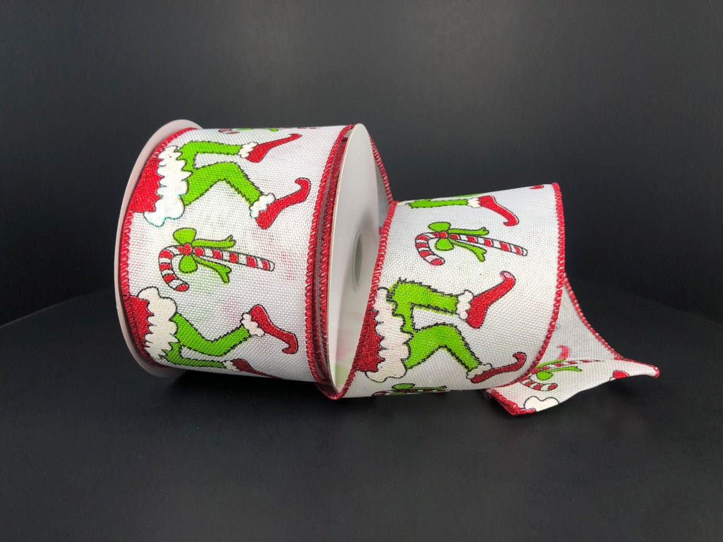 2.5" Green Monster Legs w/ Candy Canes: White, Red, Lime (10 Yards) 71119 - 40 - 12 - White Bayou Wreaths & Supply