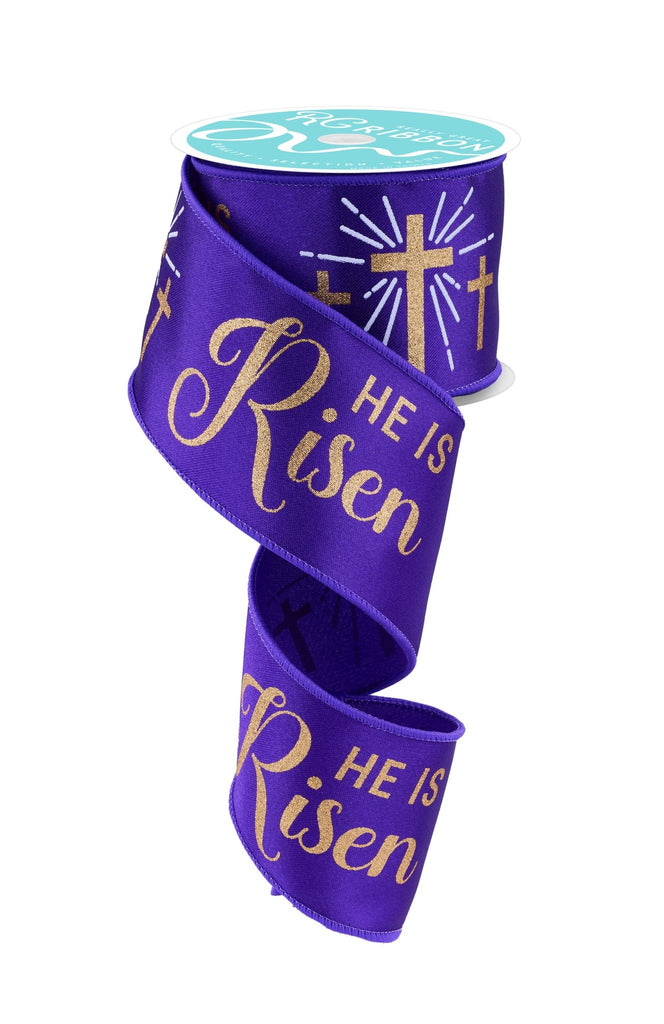 2.5" He Is Risen: Purple, Gold (10 Yards) RGF151823 - White Bayou Wreaths & Supply