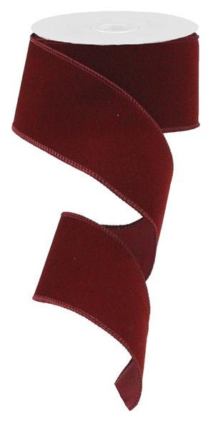 2.5" Indoor Velvet Ribbon: Burgundy (10 Yards) RL194305 - White Bayou Wreaths & Supply