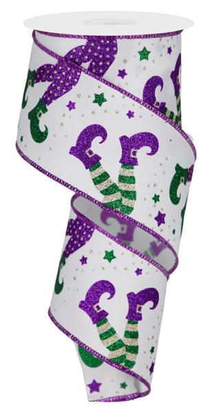 2.5" Jester Legs: White, Purple, Green, Gold (10 Yards) RGE146427 - White Bayou Wreaths & Supply