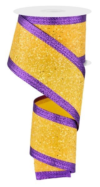 2.5" Large Glitter w/ Metallic Edge: Yellow, Purple (10 Yards) RGA8817CN - White Bayou Wreaths & Supply