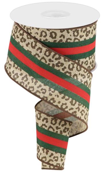 2.5" Leopard Center Stripes on Royal: Beige, Red, Emerald, Brown (10 Yards) RGC185601 - White Bayou Wreaths & Supply