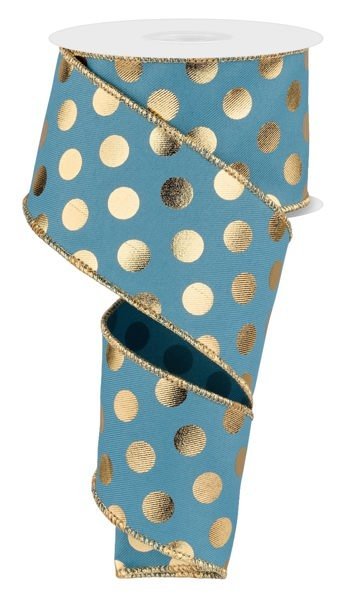 2.5" Metallic Polka Dots: Smoke Blue (10 Yards) RGE16629C - White Bayou Wreaths & Supply