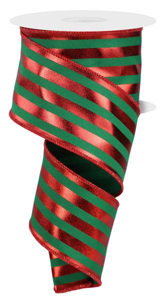 2.5" Metallic Vertical Stripes: Emerald Green, Red (10 Yards) RGE143206 - White Bayou Wreaths & Supply