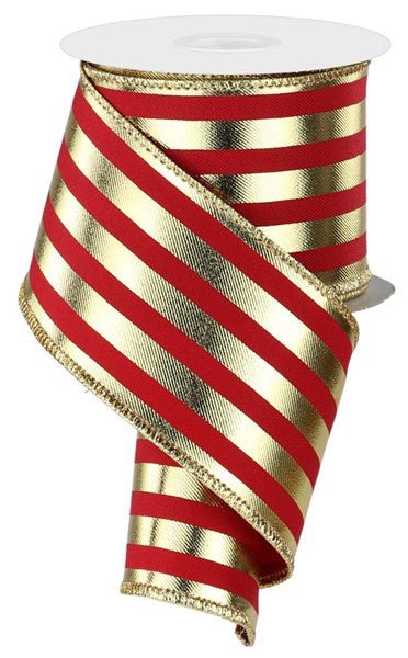 2.5" Metallic Vertical Stripes: Red, Gold (10 Yards) RGE142936 - White Bayou Wreaths & Supply