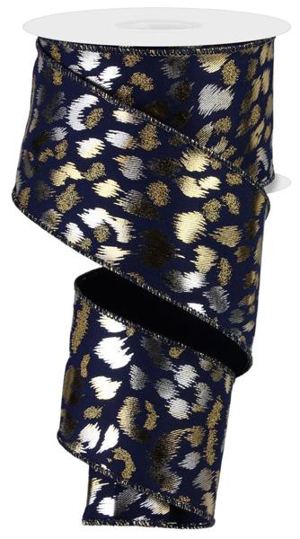 2.5" Metallic/Glitter Leopard: Navy Blue., Gold, Silver (10 Yards) RGE118919 - White Bayou Wreaths & Supply