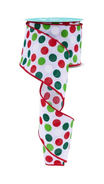 2.5" Multi Dots: White, Red, Emerald, Lime (10 Yards) RGF14408R - White Bayou Wreaths & Supply