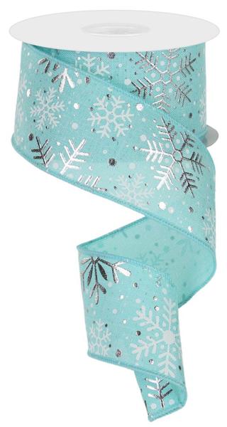 2.5" Multi Snowflakes/Royal Burlap: Ice Blue, Silver (10 Yards) RGE1030RM - White Bayou Wreaths & Supply