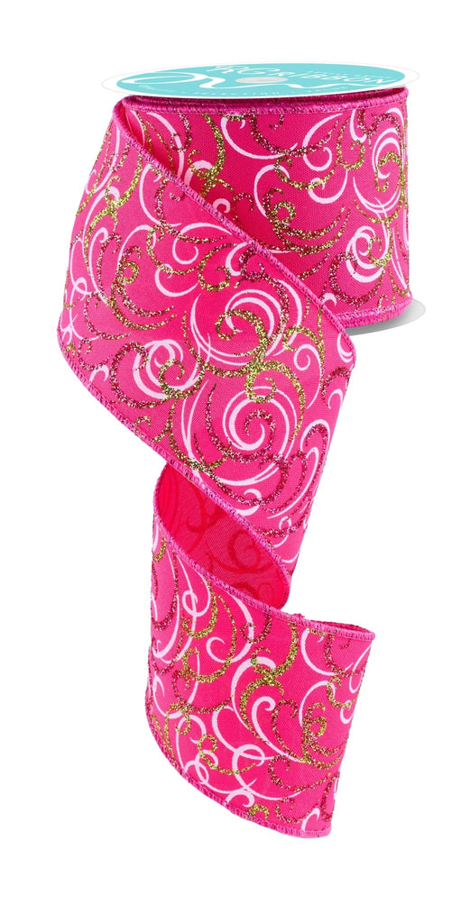 2.5" Multi Swirls: Hot Pink, Lime, White (10 Yards) RGF133311 - White Bayou Wreaths & Supply