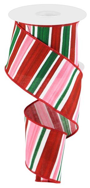 2.5" Multi Width Horizontal Stripe: White, Red, Emerald, Pink (10 Yards) RGC1551Y1 - White Bayou Wreaths & Supply