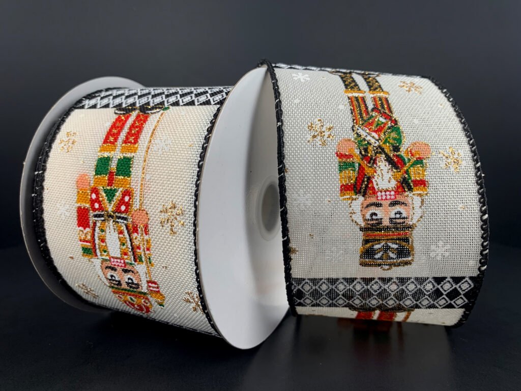 2.5" Nutcracker Harlequin Ribbon: Ivory (10 Yards) 72322 - 40 - 21 - White Bayou Wreaths & Supply