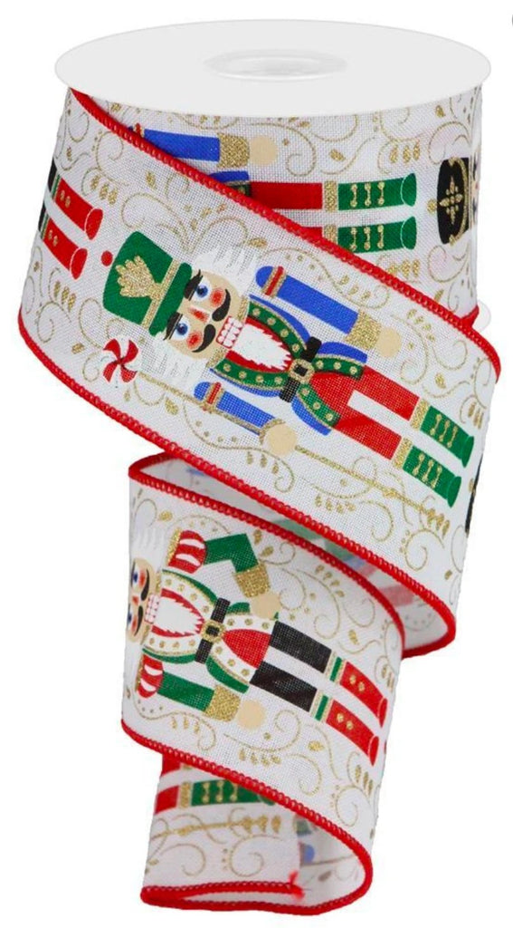 2.5" Nutcrackers on Royal: White, Gold, Black, Red (10 Yards) RGA134327 - White Bayou Wreaths & Supply