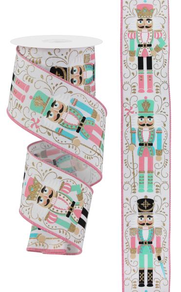 2.5" Nutcrackers: White, Gold, Pink, Mint (10 Yards) RGA1343WT - White Bayou Wreaths & Supply