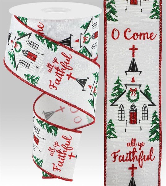 2.5" O Come All Ye Faithful/Royal: White, Red, Green, Black (10 Yards) RGC171727 - White Bayou Wreaths & Supply