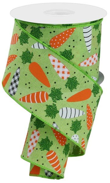 2.5" Patterned Carrots On Royal: Bright Green, Multi (10 Yards) RGE1129H2 - White Bayou Wreaths & Supply