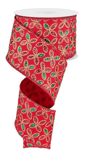 2.5" Quatrefoil Petals: Red, Emerald, Gold (10 Yards) RGE192624 - White Bayou Wreaths & Supply